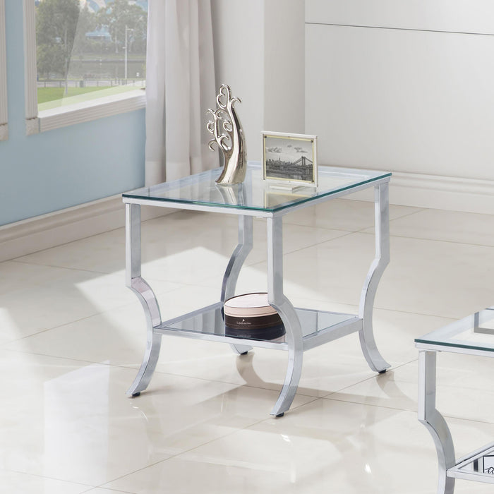 Saide Square End Table with Mirrored Shelf Chrome image