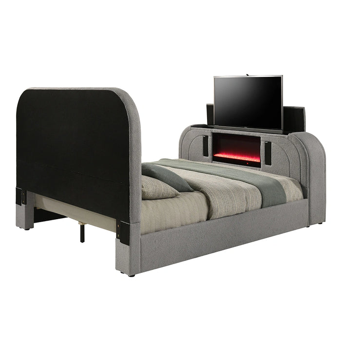 EK Bed w/Led, TV Stand, Fireplace & Bluetooth