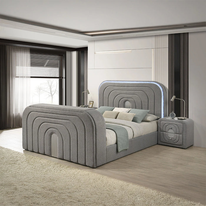 EK Bed w/Led, TV Stand, Fireplace & Bluetooth