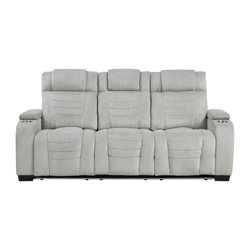 Ronan-Double Reclining Sofa with Center Drop-Down Cup Holders, Storage Arms, Cup Holders, Reading Lights, Magazine Bag, Receptacles, Charging Ports and LED image