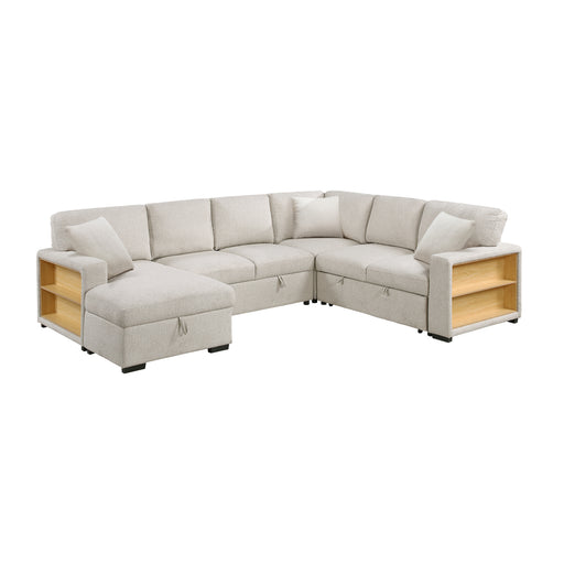 Pompano-(4)Sectional with Left Chaise, Pull-out Bed, Hidden Storages and Shelves, Charging Ports image