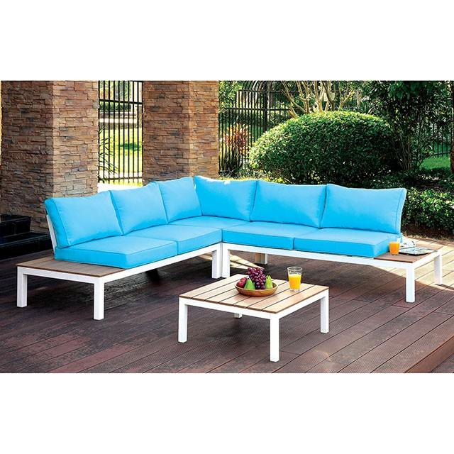 WINONA White/Oak/Blue Patio Sectional w/ Table