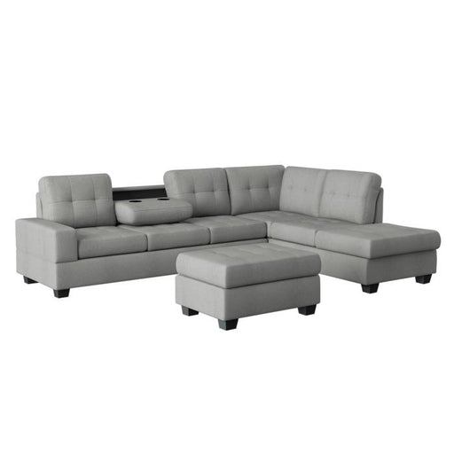 9507GRY3OT - (3)3-Piece Reversible Sectional with Drop-Down Cup Holders and Storage Ottoman image