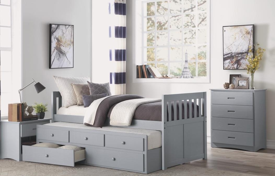 Orion Twin/Twin Trundle Bed w/ 2 Storage in Gray B2063PR-1