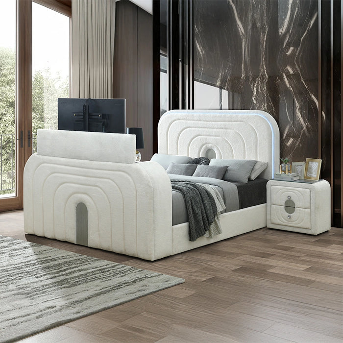 EK Bed w/LED, TV Cabinet, Fireplace & Bluetooth