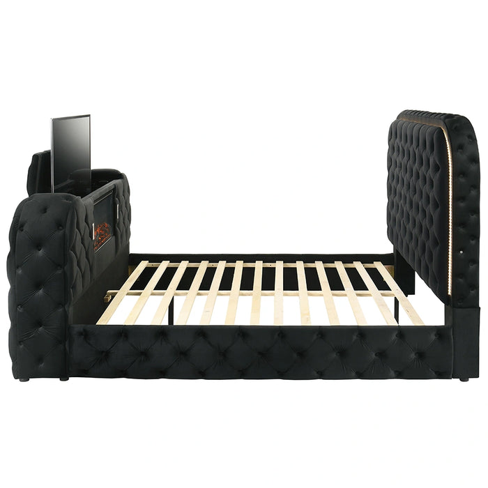 Eastern King Bed w/LED, Fireplace & TV Cabinet