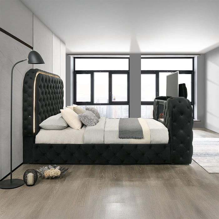 Eastern King Bed w/LED, Fireplace & TV Cabinet