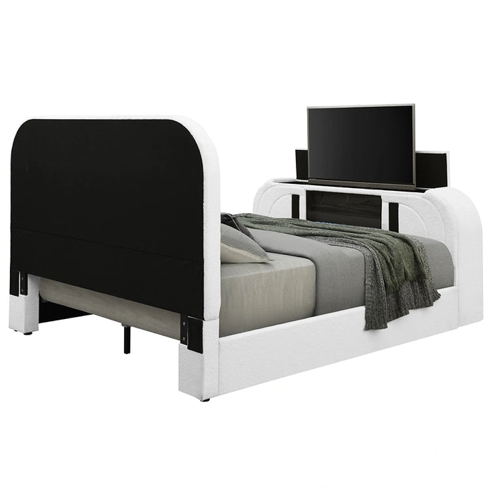 EK Bed w/LED, TV Cabinet, Fireplace & Bluetooth