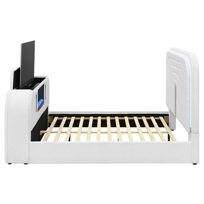 EK Bed w/LED, TV Cabinet, Fireplace & Bluetooth